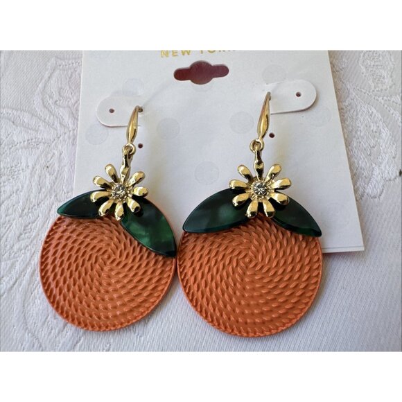 Isaac Mizrahi Orange Gold Rhinestone Dangle Earrings MSRP $38 NEW - Picture 3 of 9